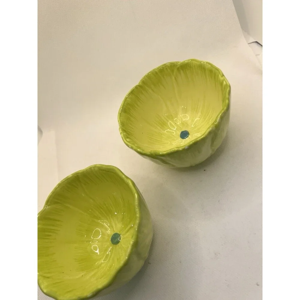 Set of 2 Pier 1 One Imports Cabbage Condiment Bowls Green spring small